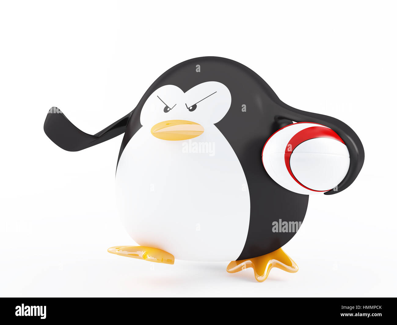 Angry 3D penguin rugby player. Stock Photo