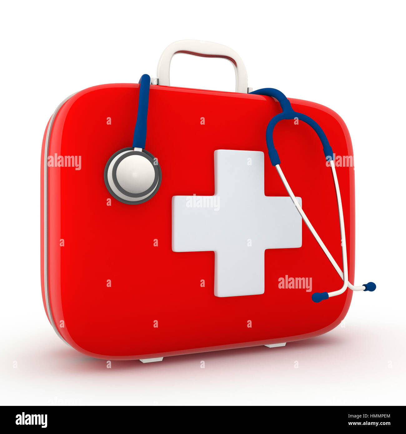 Stethoscope and First Aid Kit isolated - 3D Render Stock Photo - Alamy