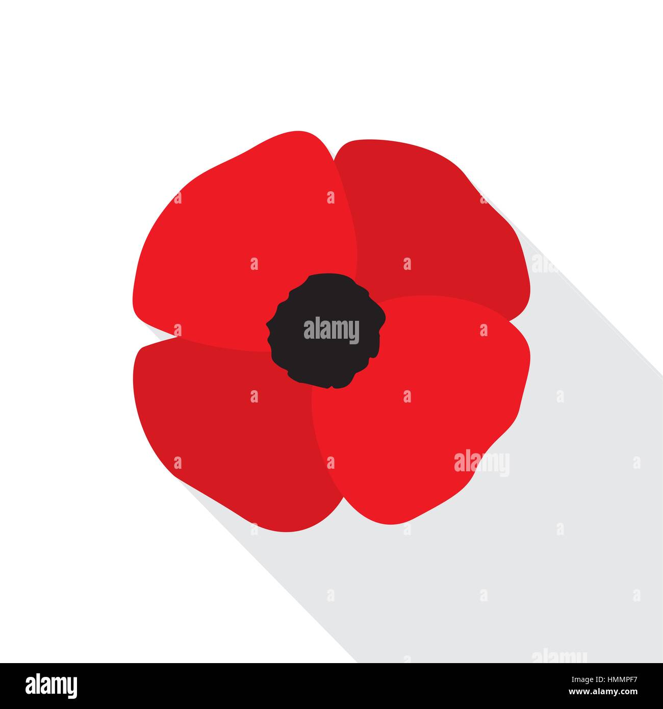 Red poppy flat icon. Stylized flower symbol. Vector illustration in EPS8 format. Stock Vector