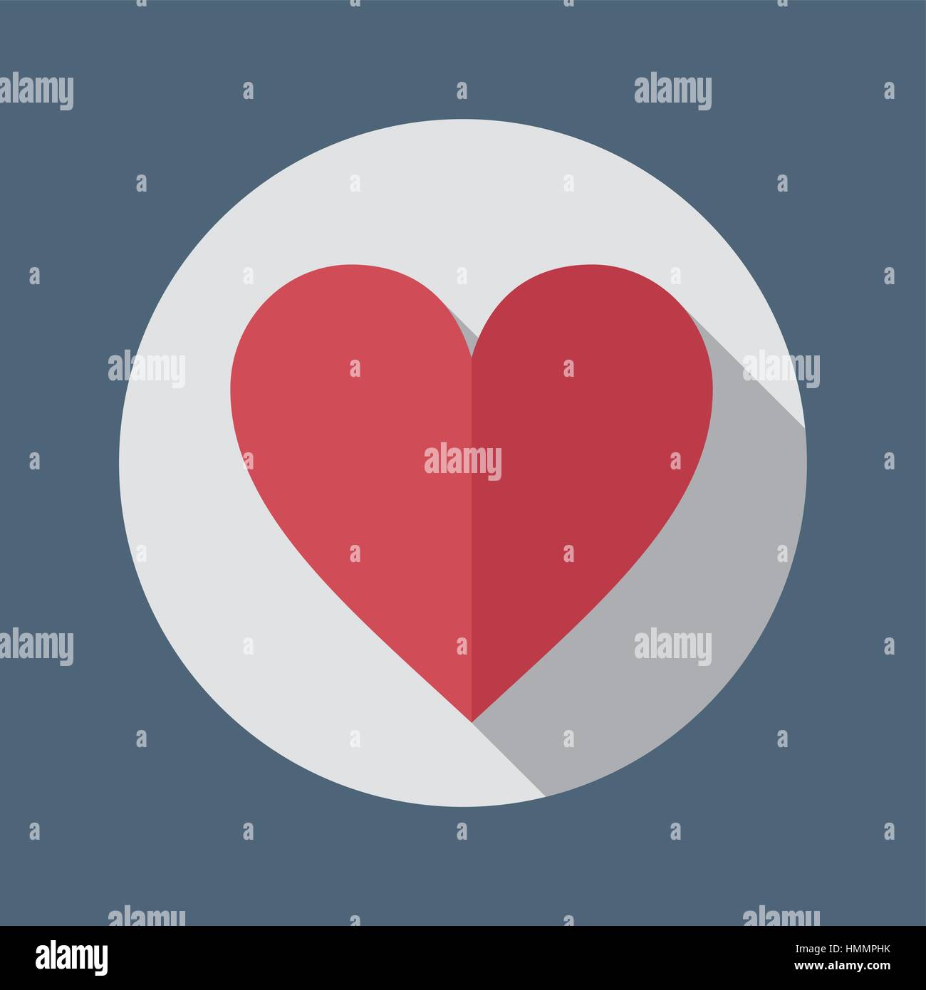 Red heart flat icon on gray background in a circle. Vector illustration in EPS8 format. Stock Vector