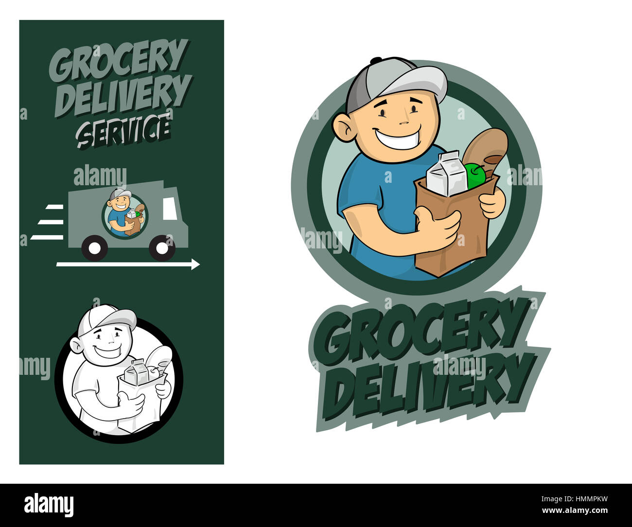 Grocery delivery courier with a paper bag with food. Stock Photo