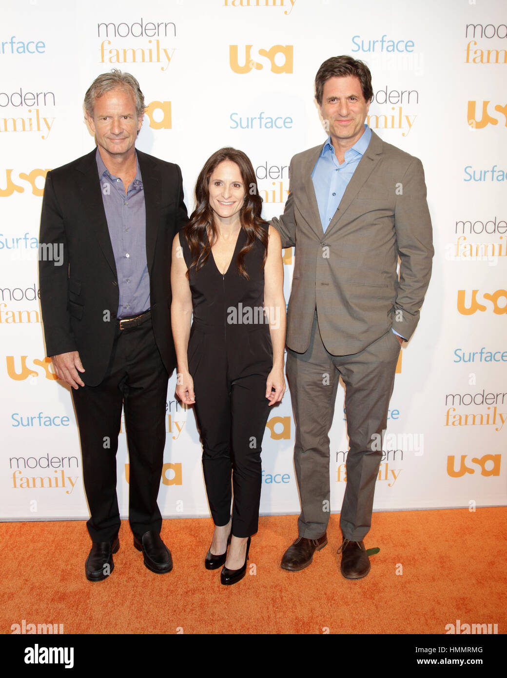 Chris Lloyd, left, Alexandra Shapiro, center, and Steve Levitan arrive at  the USA Network Modern Family