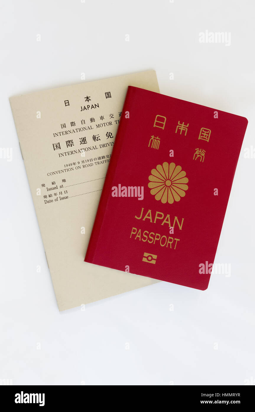 Japanese Passport and International Driver License. Stock Photo
