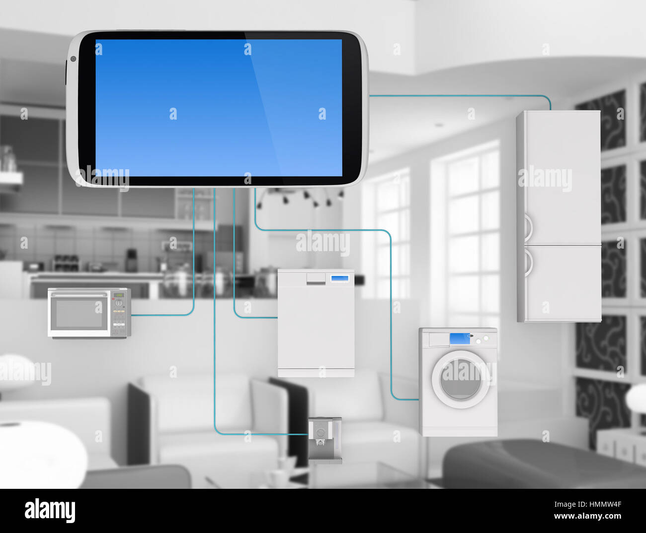 of Things Concept Home Appliances Connected To Smartphone