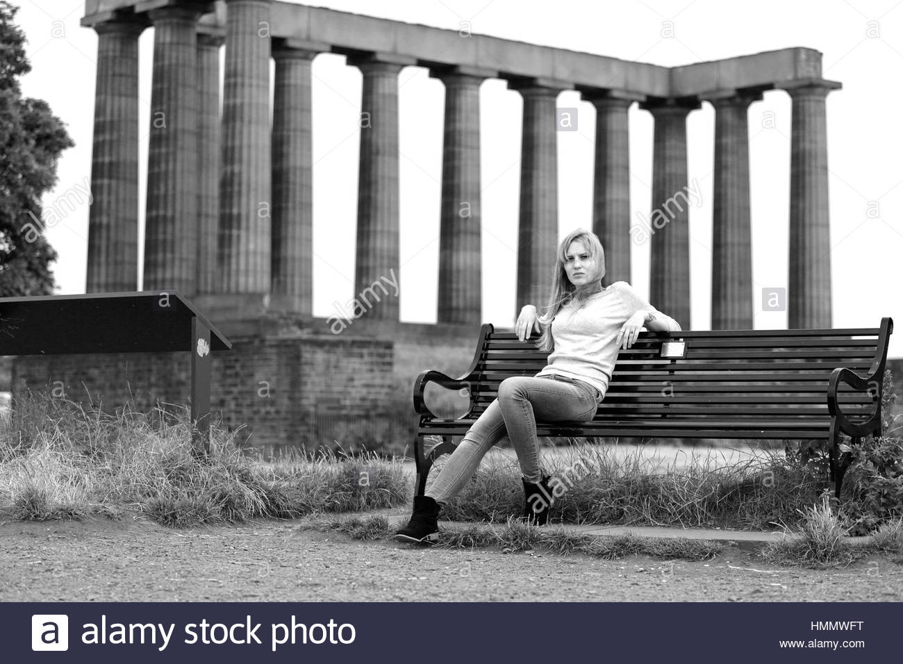 Sultry woman, Calton Hill, Edinburgh Stock Photo
