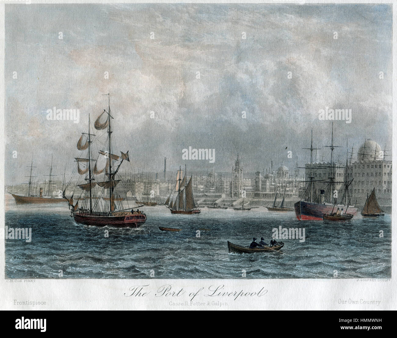 Liverpool Port and Ships UK 1840 hand colored engraving Stock Photo - Alamy