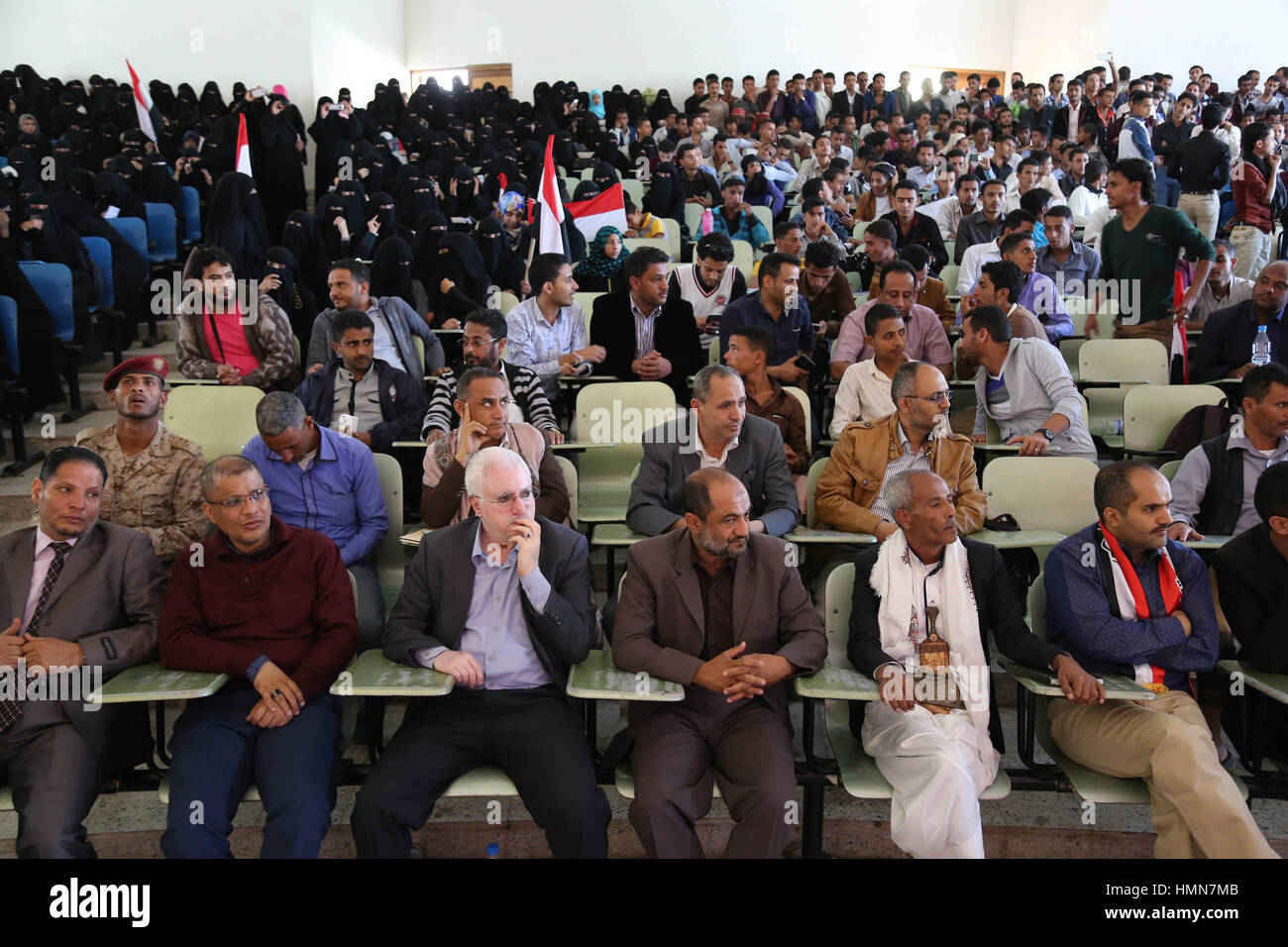 February 9, 2017 - Celebrations have taken place in the university campus of the city of Taiz to commemorate the sixth anniversary of the Arab Spring as well as the Yemeni revolution which toppled former president Ali Abdullah Saleh. The celebrations which included performances and speeches, were attended by political and military leaders of well as members of the Taiz resistance (Credit Image: © Abdulnasser Alseddik/ImagesLive via ZUMA Wire) Stock Photo