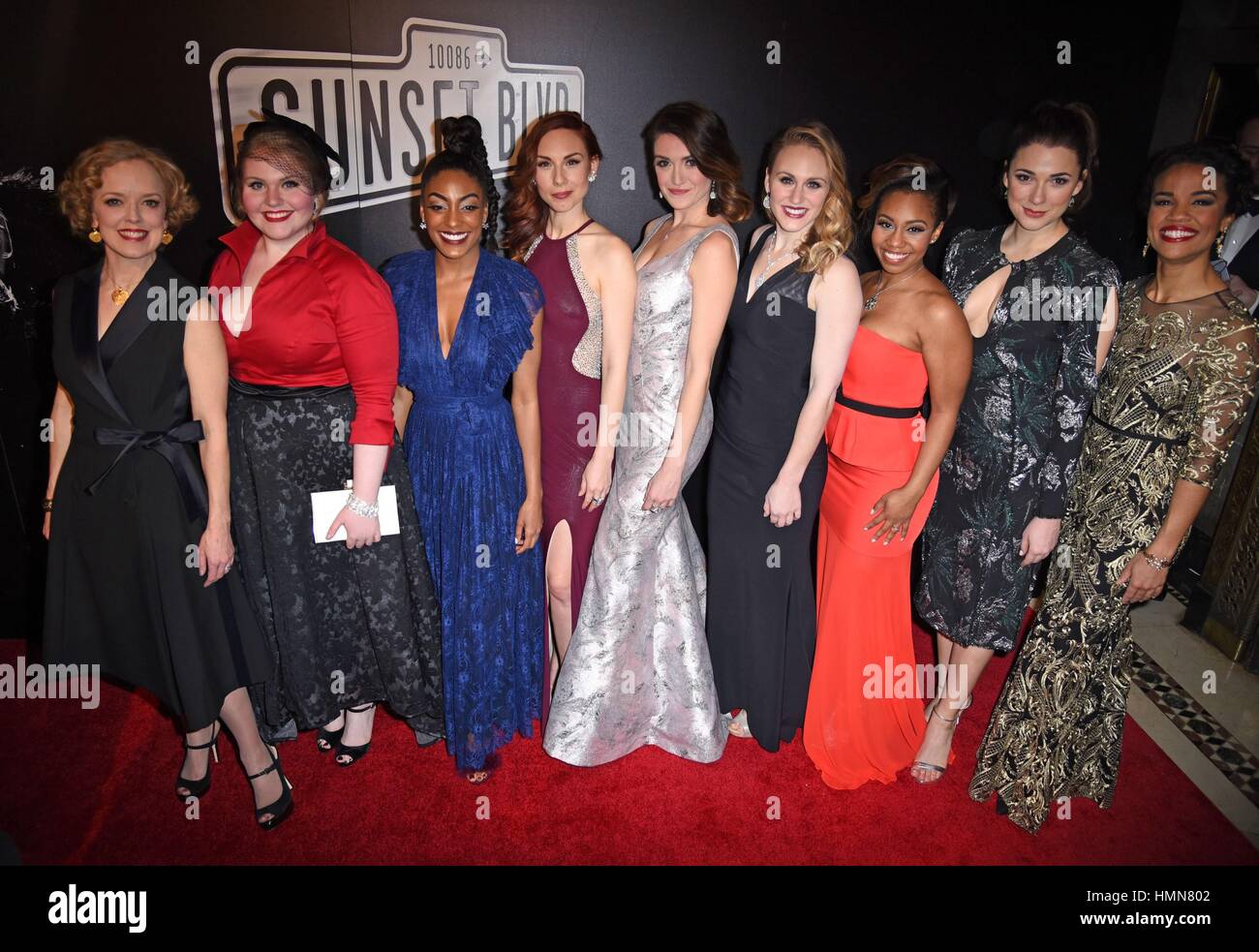 New York, NY, USA. 9th Feb, 2017. Nancy Anderson, Katie Ladner, Anissa Felix, Lauralyn McClelland, Mackenzie Bell, Stephanie Martignetti, Britney Johnson, Stephanie Rothenberg, Britney Coleman in attendance for SUNSET BOULEVARD Revival Opening Night on Broadway, Palace Theatre, New York, NY February 9, 2017. Credit: Derek Storm/Everett Collection/Alamy Live News Stock Photo