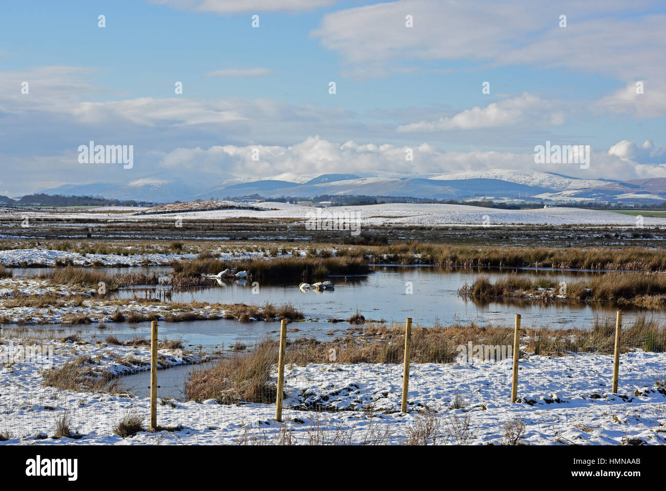 Kinross, Scotland, UK. 10th Feb, 2017. A snowy Loch Leven National Nature Reserve photographed from the RSPB's Loch Leven reserve, with the Ochil Hills in the background, Credit: Ken Jack/Alamy Live News Stock Photo