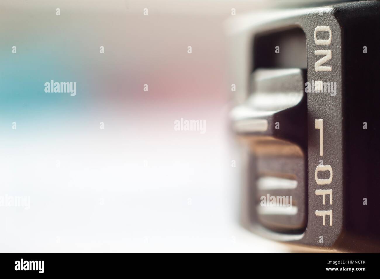 Close-up of little On/Off switch with soft blurred background Stock ...