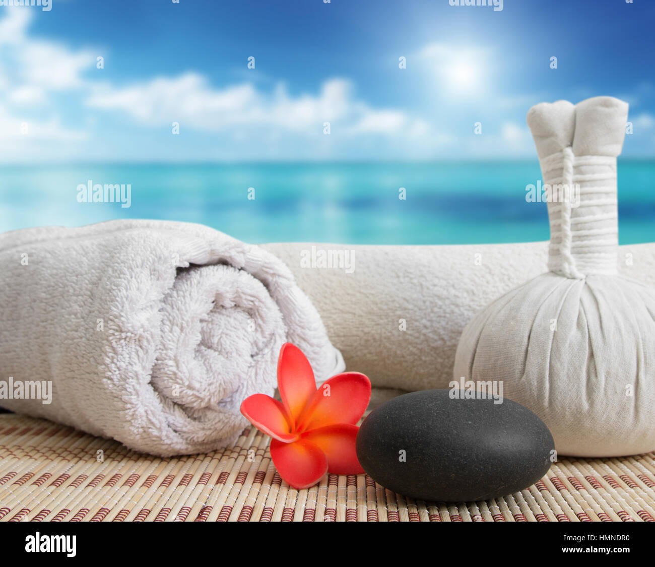 massage still life on beach Stock Photo