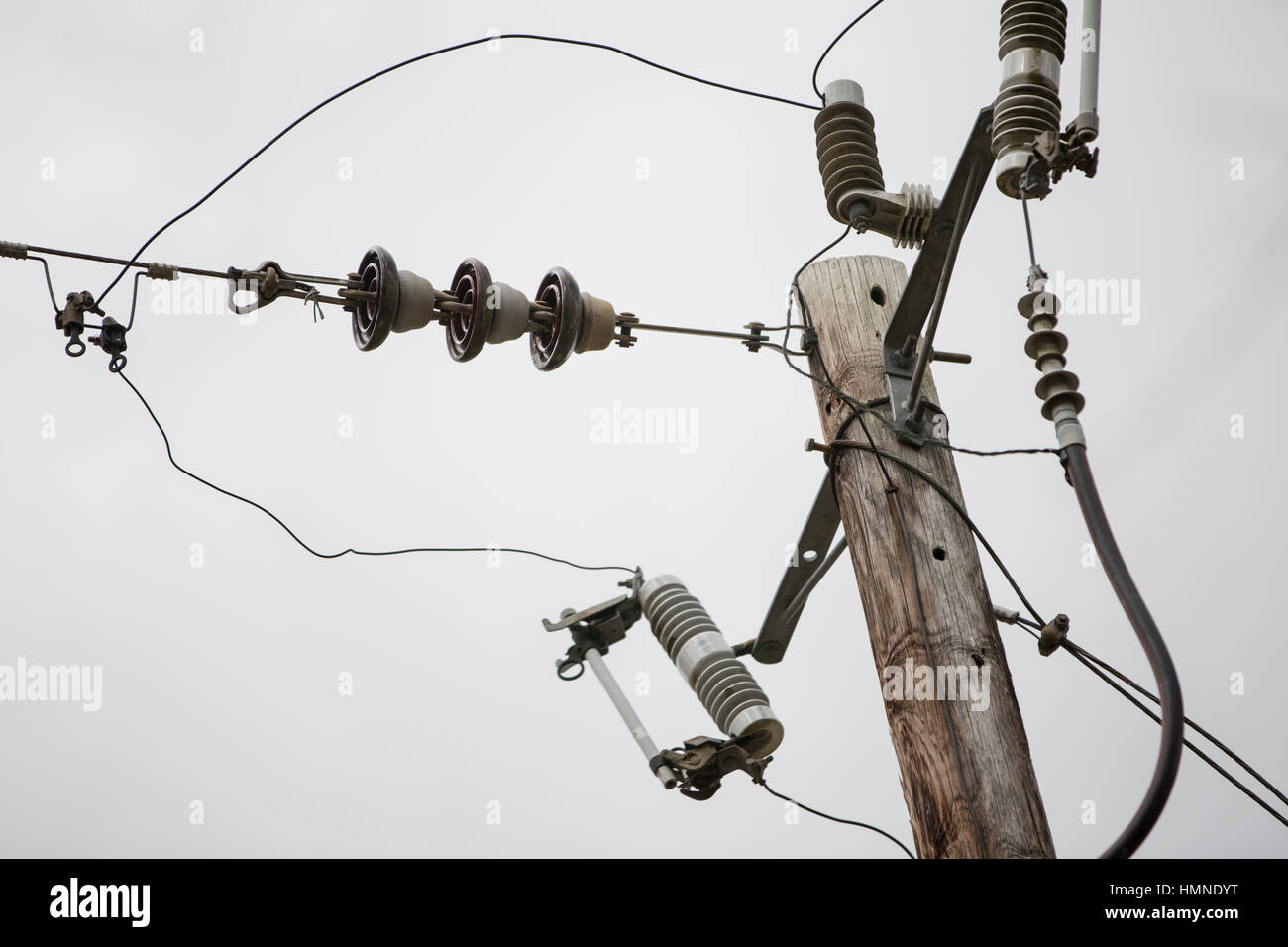 The view of a power line from below Stock Photo - Alamy