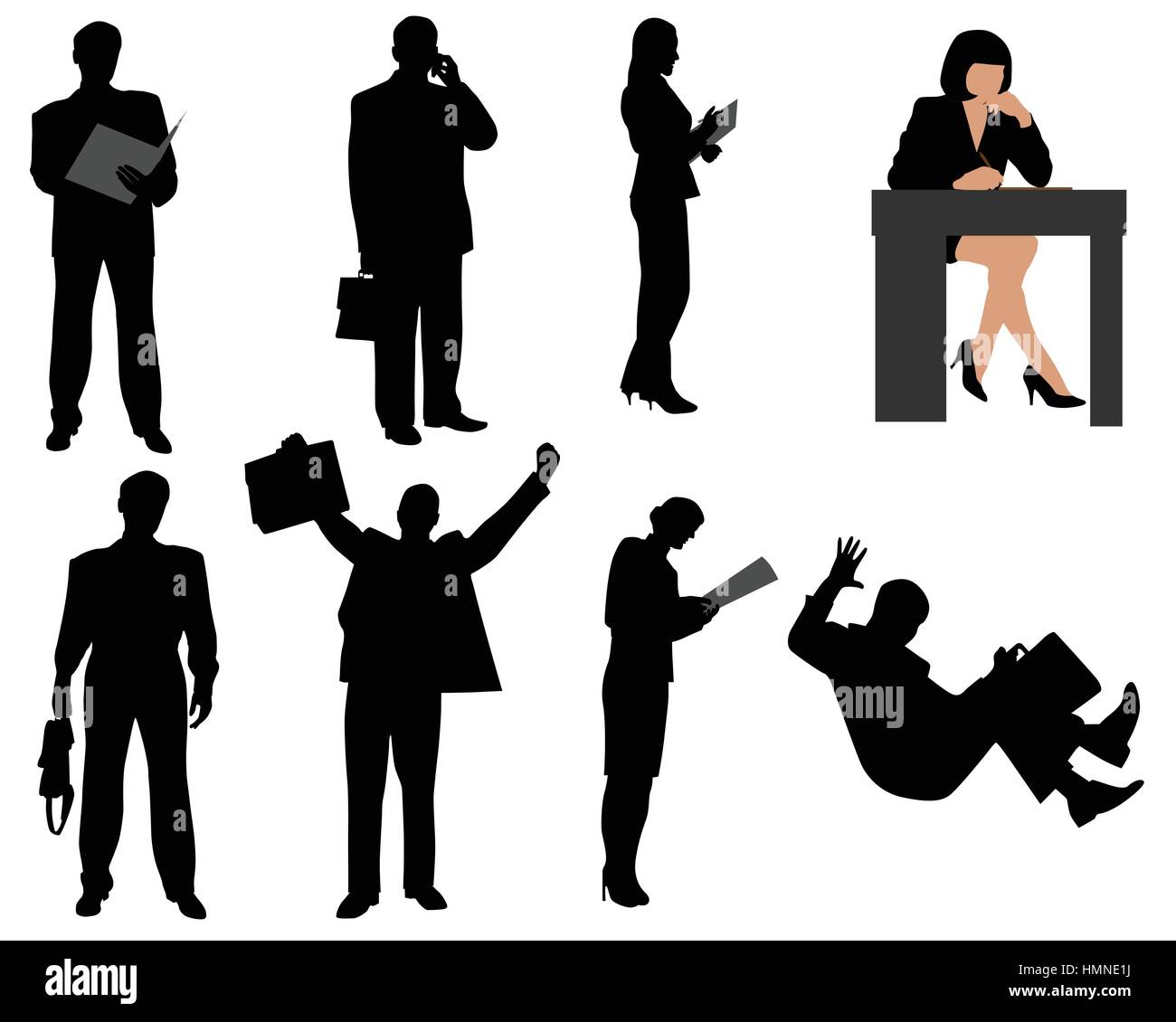 Silhouettes of business persons, officers, clerks and managers Stock Vector