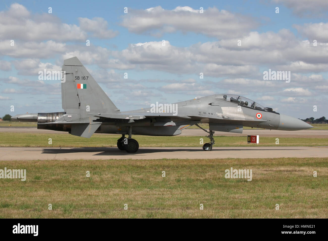 Indian Air Force Su-30 Flanker deployed to the UK taxing for departure back home following the end of the UK-Indian exercise. Indradhanush. Stock Photo