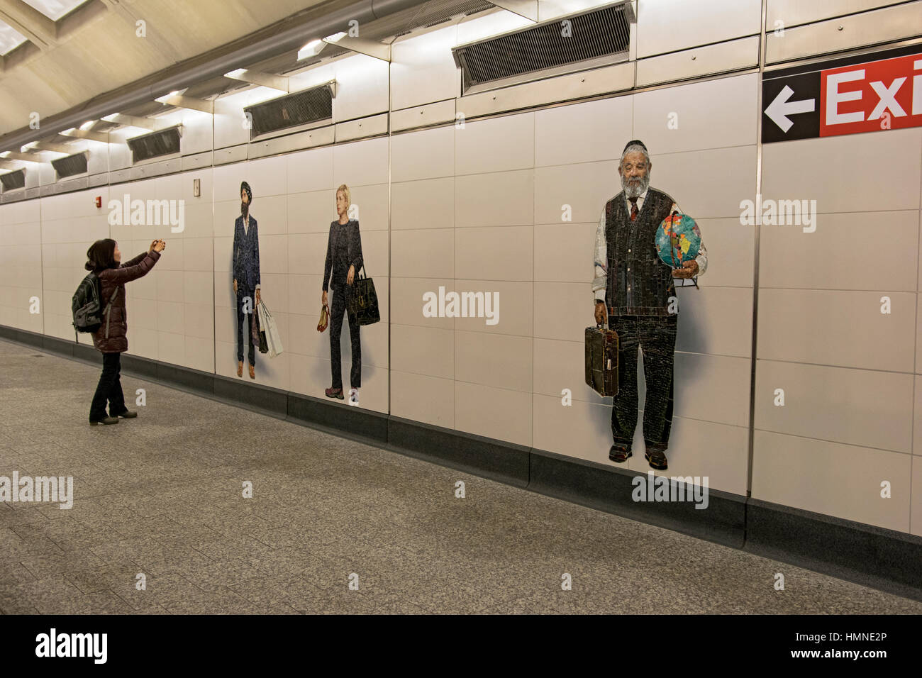 Subway art at the 73nd Street Station on the Q line in Manhattan, New York City. Stock Photo