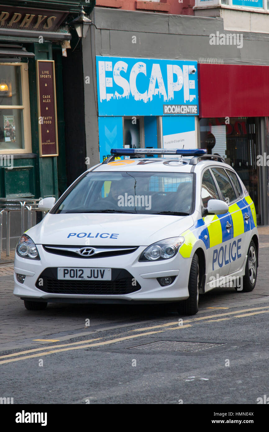 Escape Game Zone, and Police Car in Blackpool, Lancashire, UK, Stock Photo