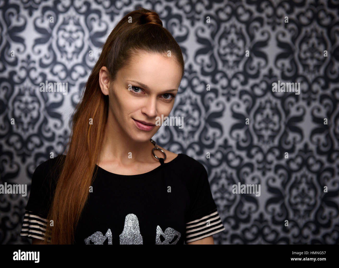 portrait of pretty girl with brown long hair Stock Photo - Alamy