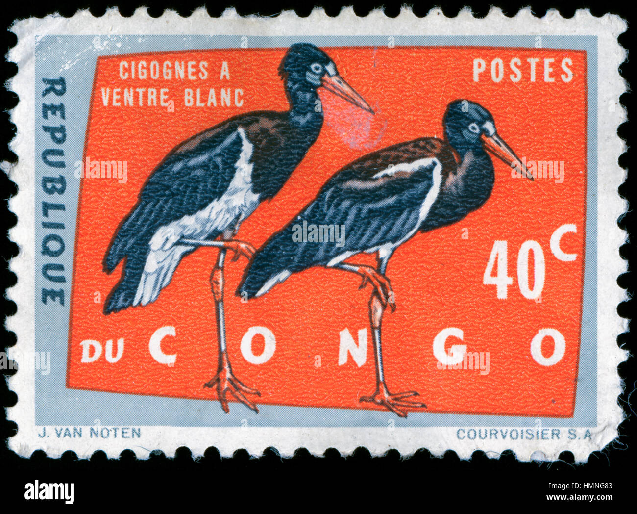 Postmarked stamp from Democratic Republic of the Congo in the Protected birds series issued in 1963 Stock Photo