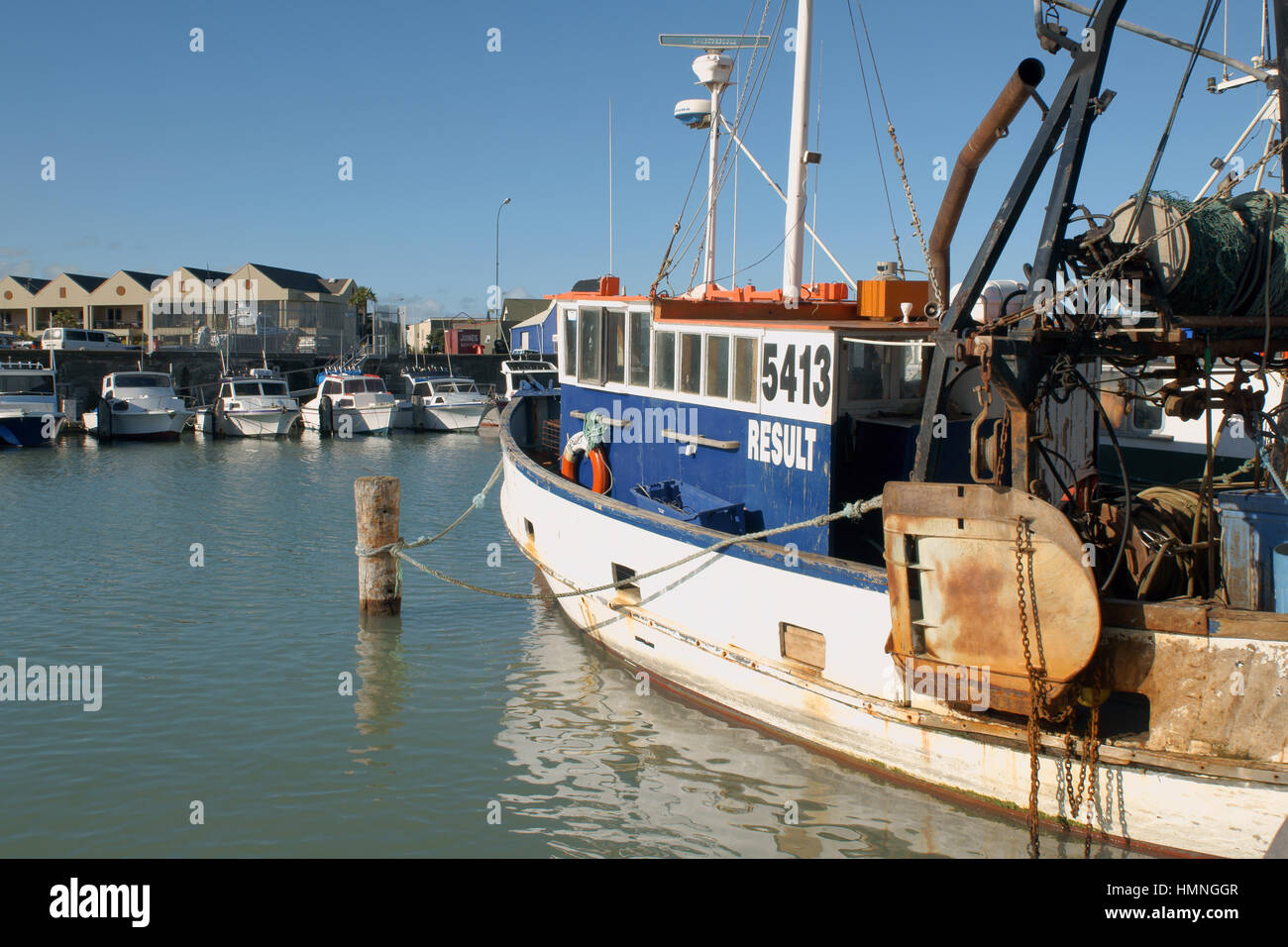 Long line fishing trawler in Ahuriri harbour a port for the fishing fleet at Napier on New Zealand's East coast Stock Photo