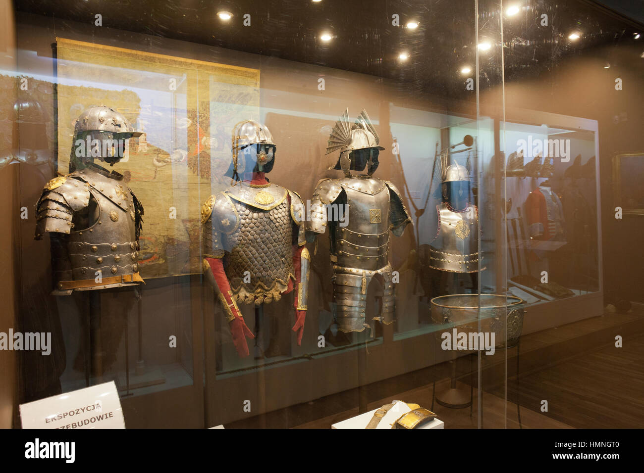 Display with armours of Hussars Cavalry in Polish Army Museum in Warsaw, Poland Stock Photo