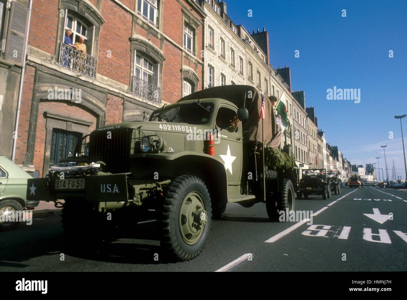 Normandy (France), war veterans and collectors of vintage military vehicles participate the yearly ceremonies for the commemoration of the allied landing of June 1944 Stock Photo