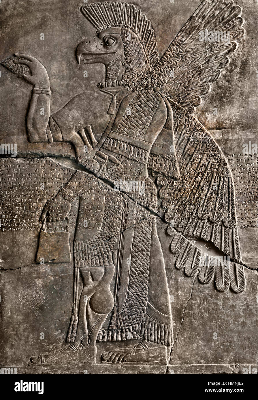 Relief depicting a lion hunt (orthostat) Assyrian King Ashurnasirpal II (883-859 BC) Northwest Palace at Nimrud Assyria (now in northern Iraq). Stock Photo