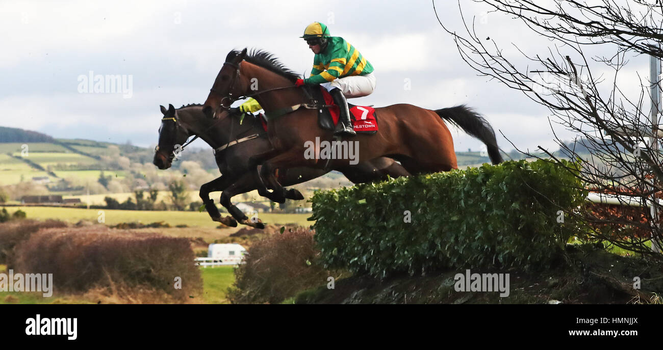 Auvergnat ridden by Donal Jason McInerney goes on to win The P.P. Hogan Memorial Cross Country Steeplechase during BoyleSports Tied Cottage Chase Day at Punchestown Racecourse, Naas, County Kildare. Stock Photo
