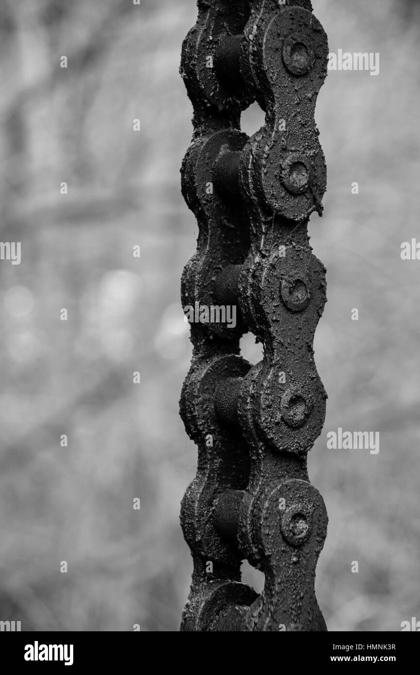 Black and white image of oily chaing Stock Photo