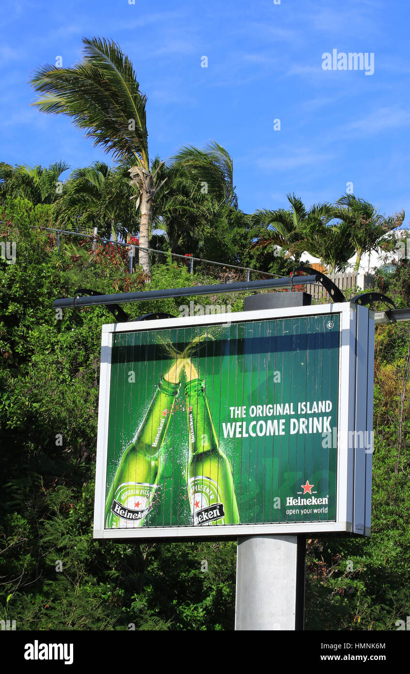 Advertising sign near Princess Juliana International Airport, Sint Maarten Stock Photo