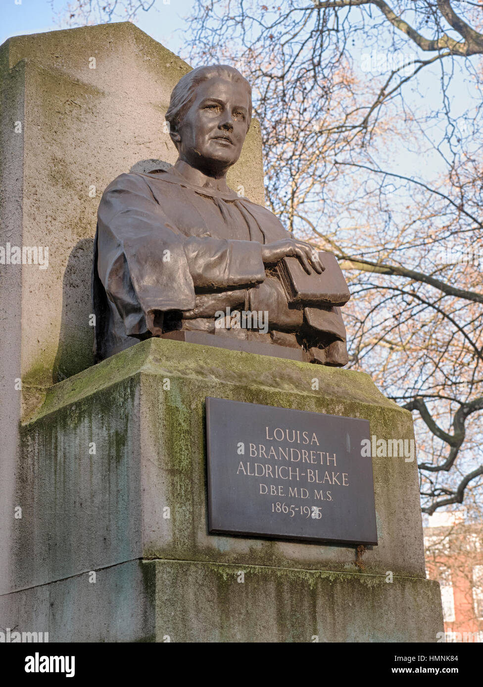 Statue of Louisa Brandreth Aldrich-Blake (1868-1925) in Tavistock Square, a pioneer of women in medicine, surgeon and educator of women doctors. Stock Photo