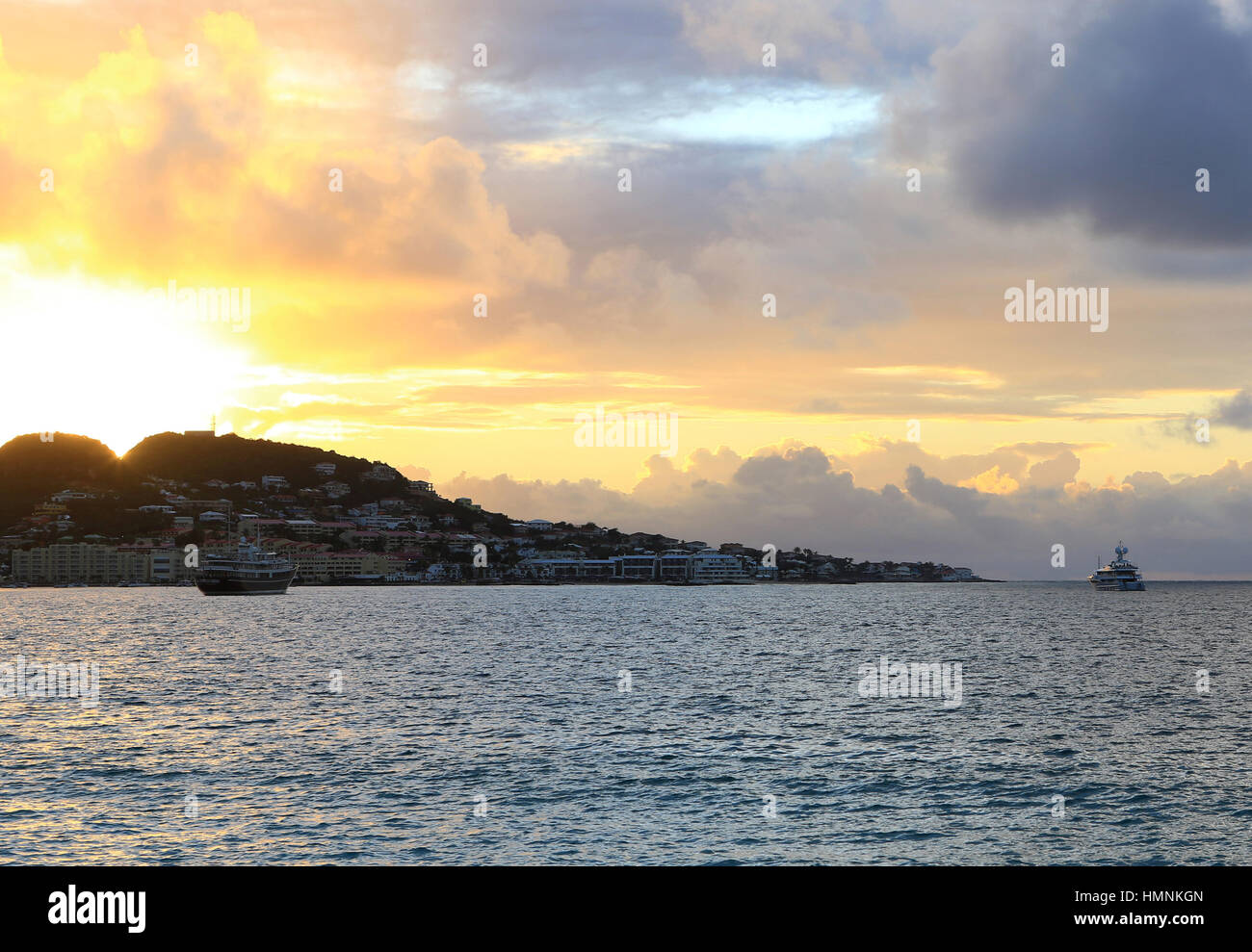 Sunrise over Simpson Bay, Sint Maarten Stock Photo