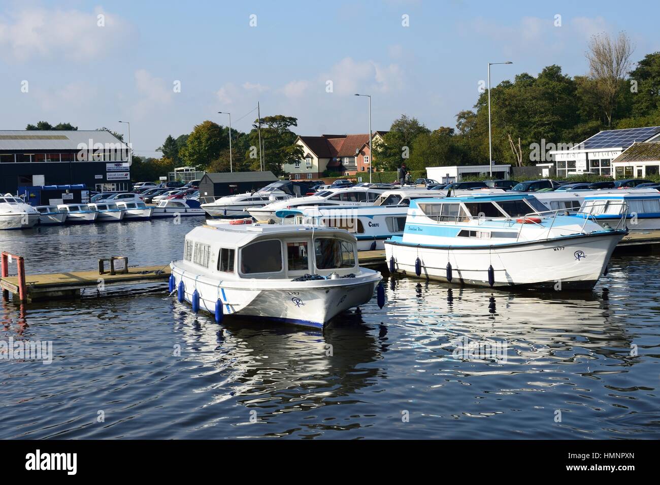 Wroxham Norfolk  , United Kingdom - October 25, 2016: Large pleasure Boats on  River Yare centre for tourism on Norfolk Broads Stock Photo