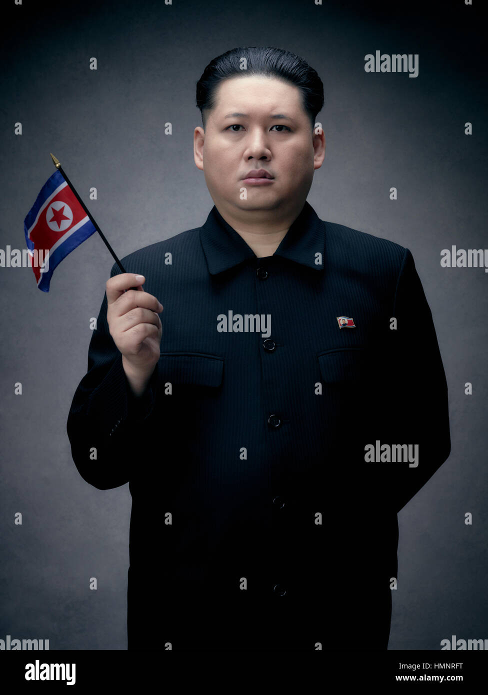 North Korea Leader Kim Jong-Un lookalike during his visit to Hong Kong. He is the premier and most well known Kim Jong-Un lookalike in the world. Stock Photo