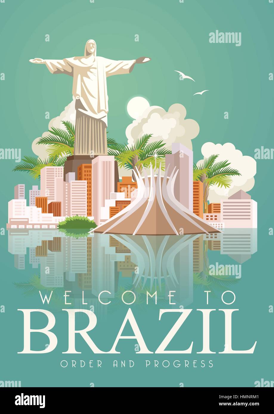 Vector travel poster of Brazil with colorful modern design, brazilian
