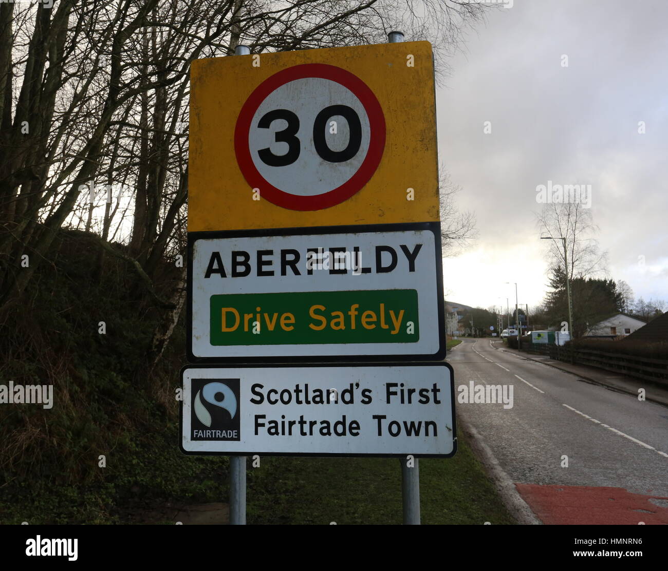 Aberfeldy sign Perthshire Scotland  February 2017 Stock Photo