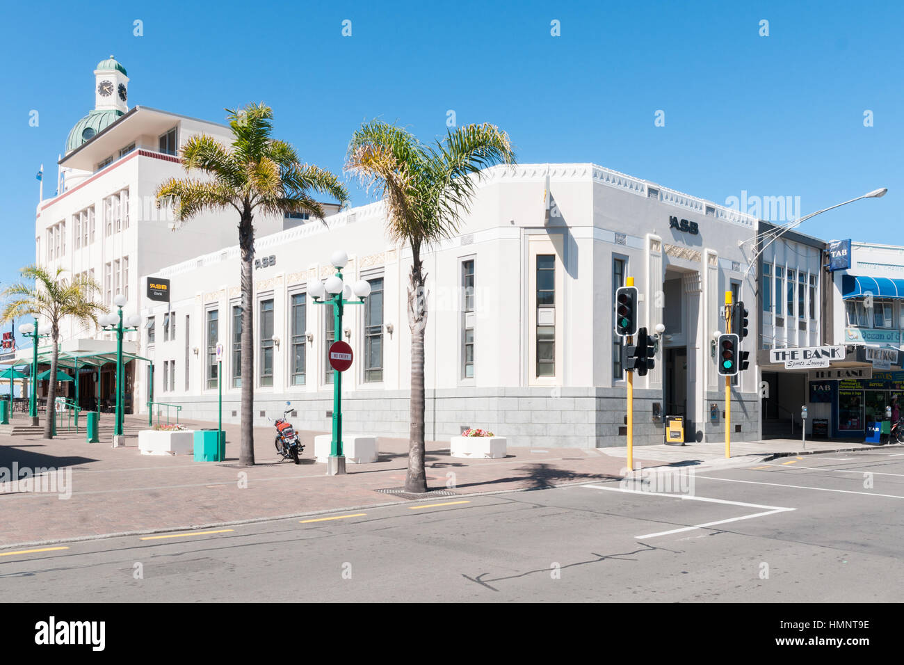 The art deco ASB Bank branch on Hastings & Emerson Street in Napier New Zealand part of the Commonwealth Bank of Australia Stock Photo