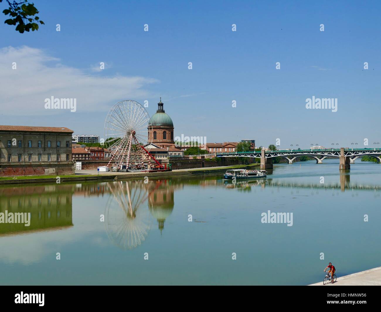 Garonne River with Dôme de la Grave in the Distance, Toulouse, France Stock Photo