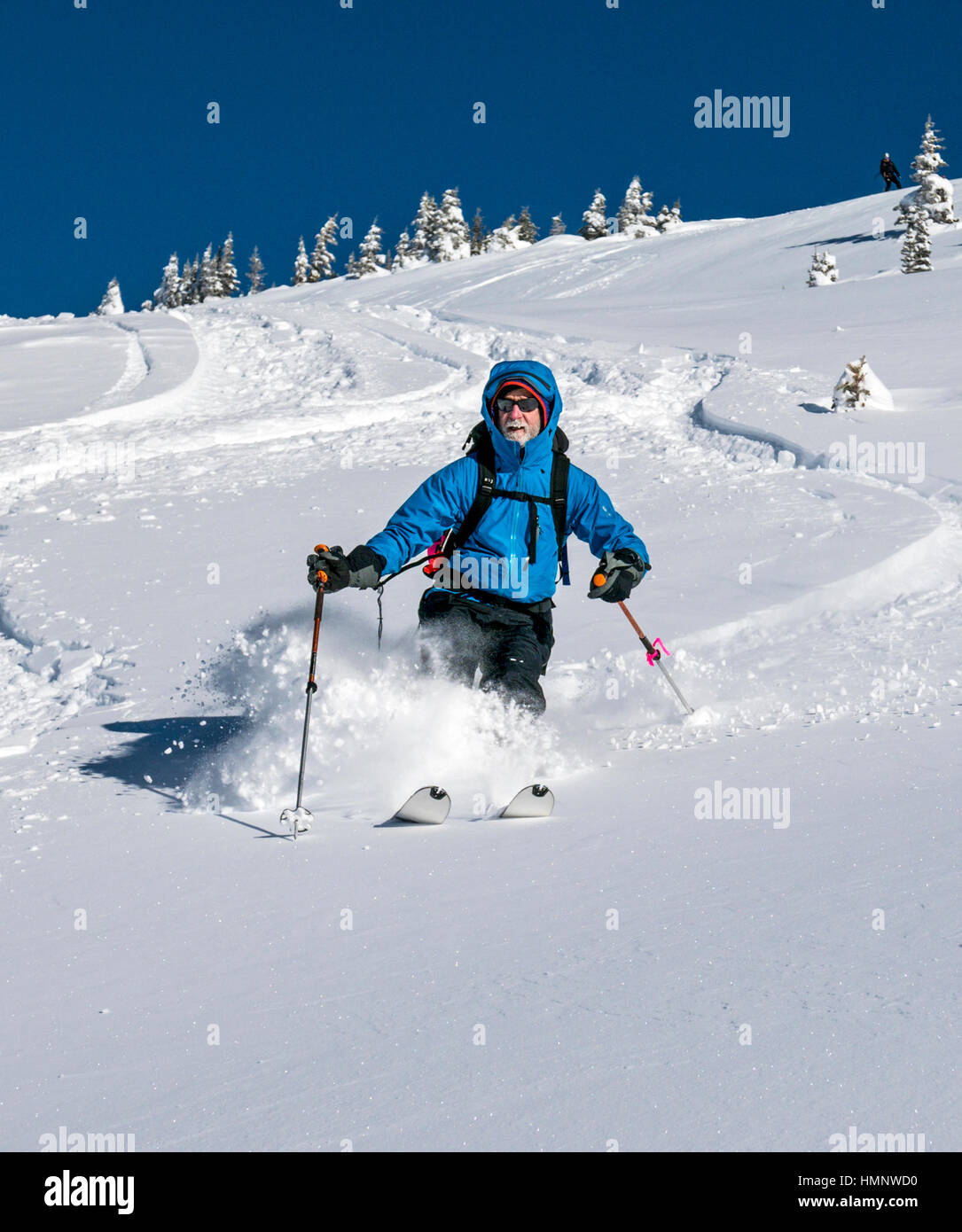 Back country skiers; Esplanade Range; Selkirk Mountains near remote Sentry Lodge;  British Columbia; Canada Stock Photo