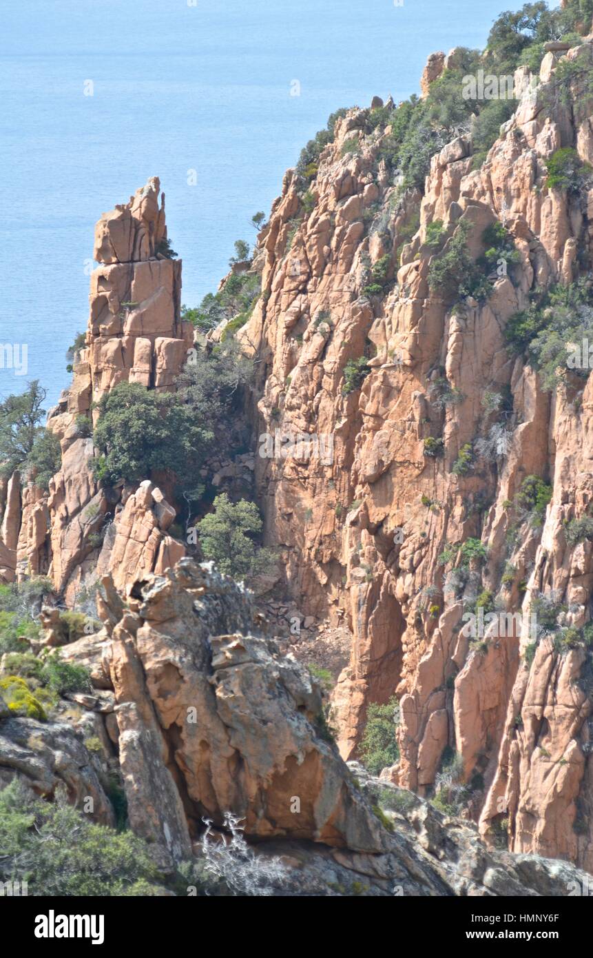 Les Calanches, volcanic red rocks formations mountains, Piana, Corsica ...