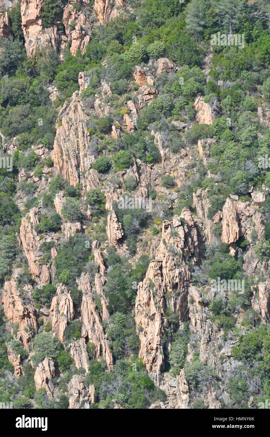 Les Calanches, volcanic red rocks formations mountains, Piana, Corsica ...