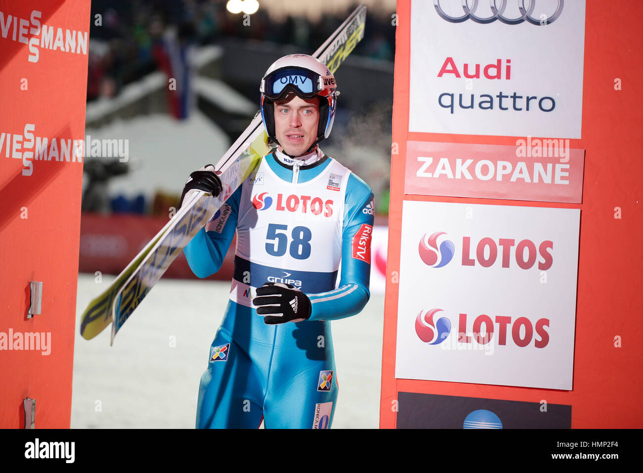 ZAKOPANE, POLAND - JANUARY 22, 2016: FIS Ski Jumping World Cup in Zakopane o/p Andreas Stjernen NOR Stock Photo