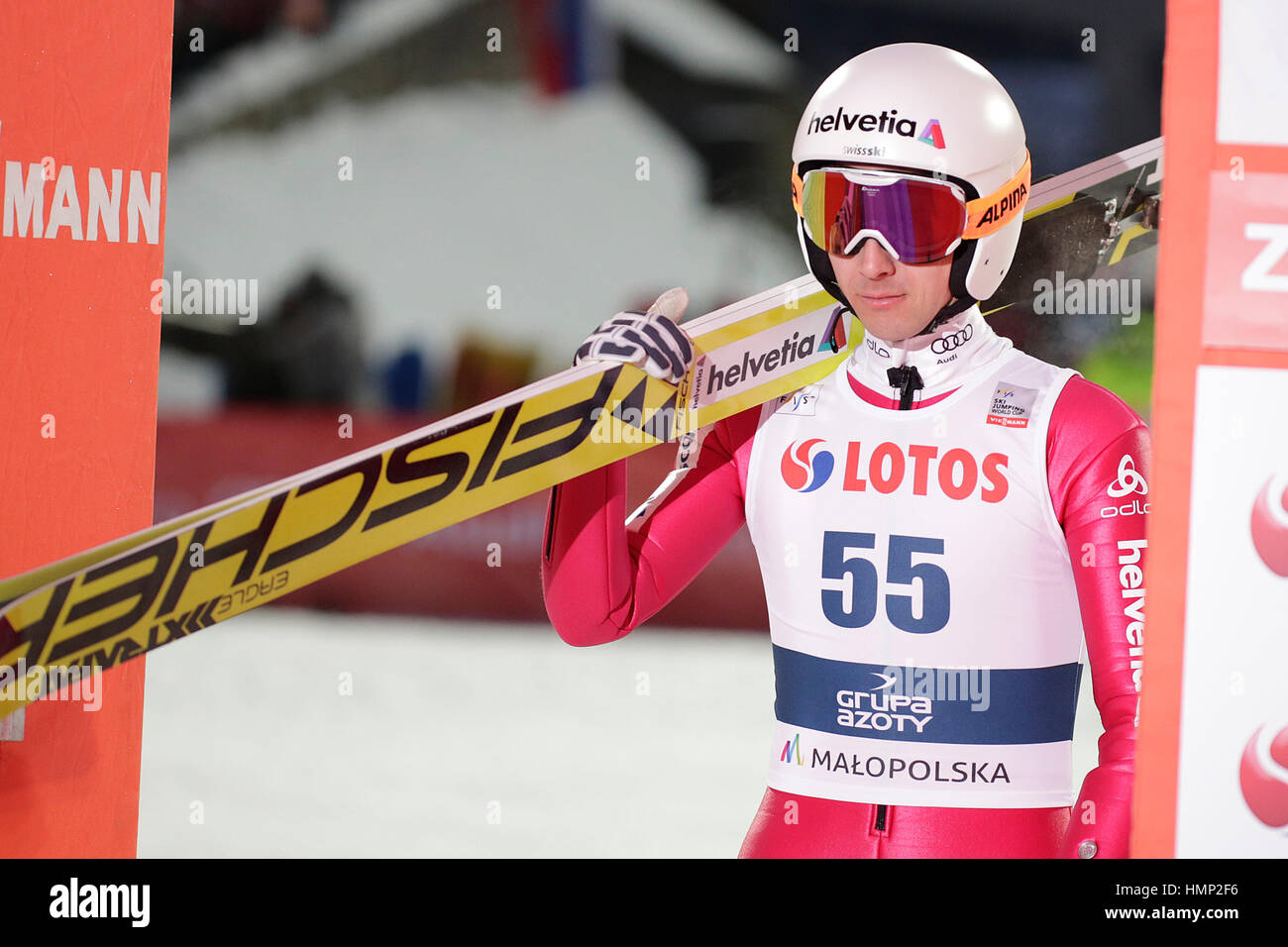 ZAKOPANE, POLAND - JANUARY 22, 2016: FIS Ski Jumping World Cup in Zakopane o/p Simon Amman SUI Stock Photo