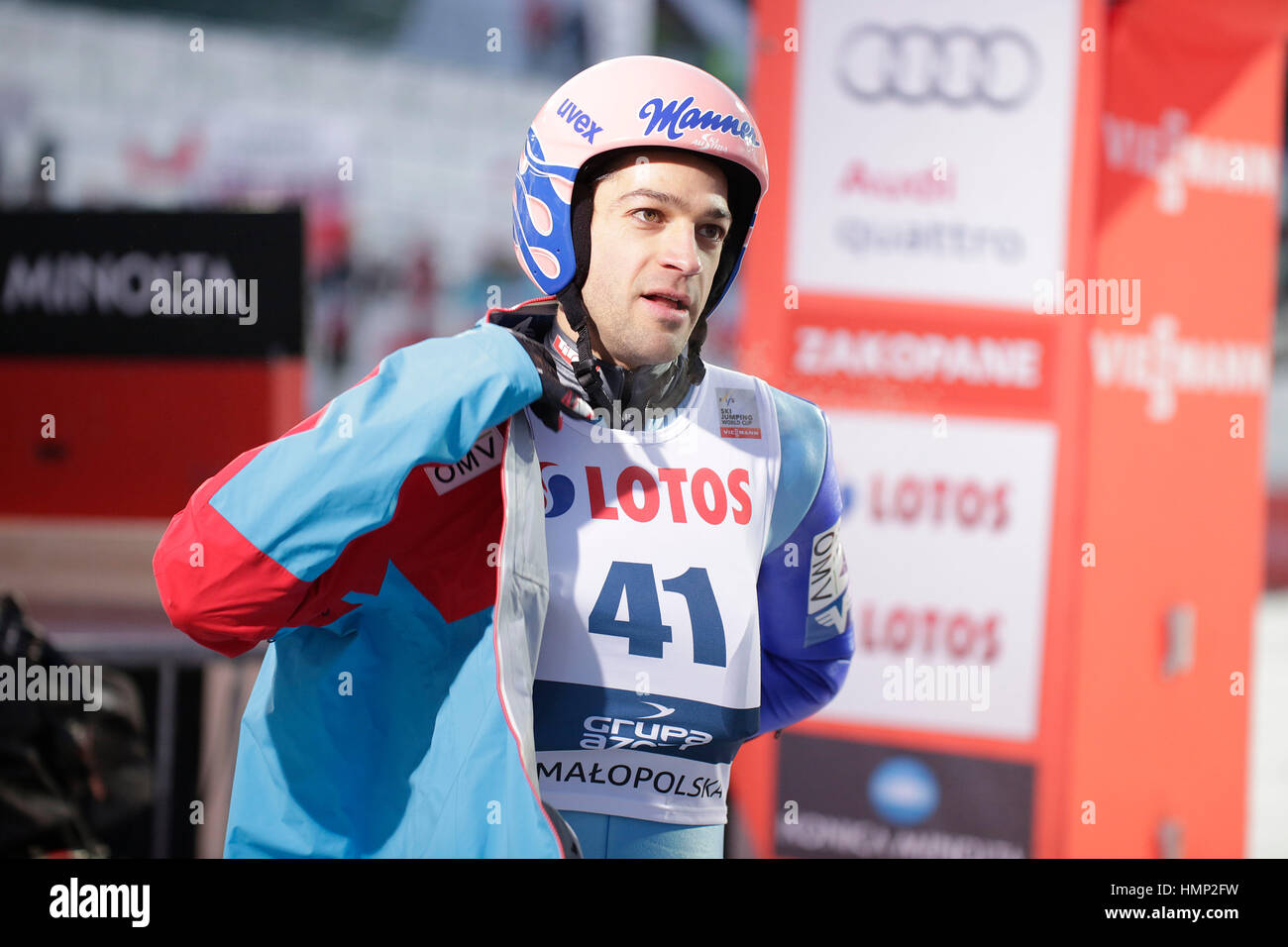 ZAKOPANE, POLAND - JANUARY 22, 2016: FIS Ski Jumping World Cup in Zakopane o/p Andreas Kofler AUT Stock Photo
