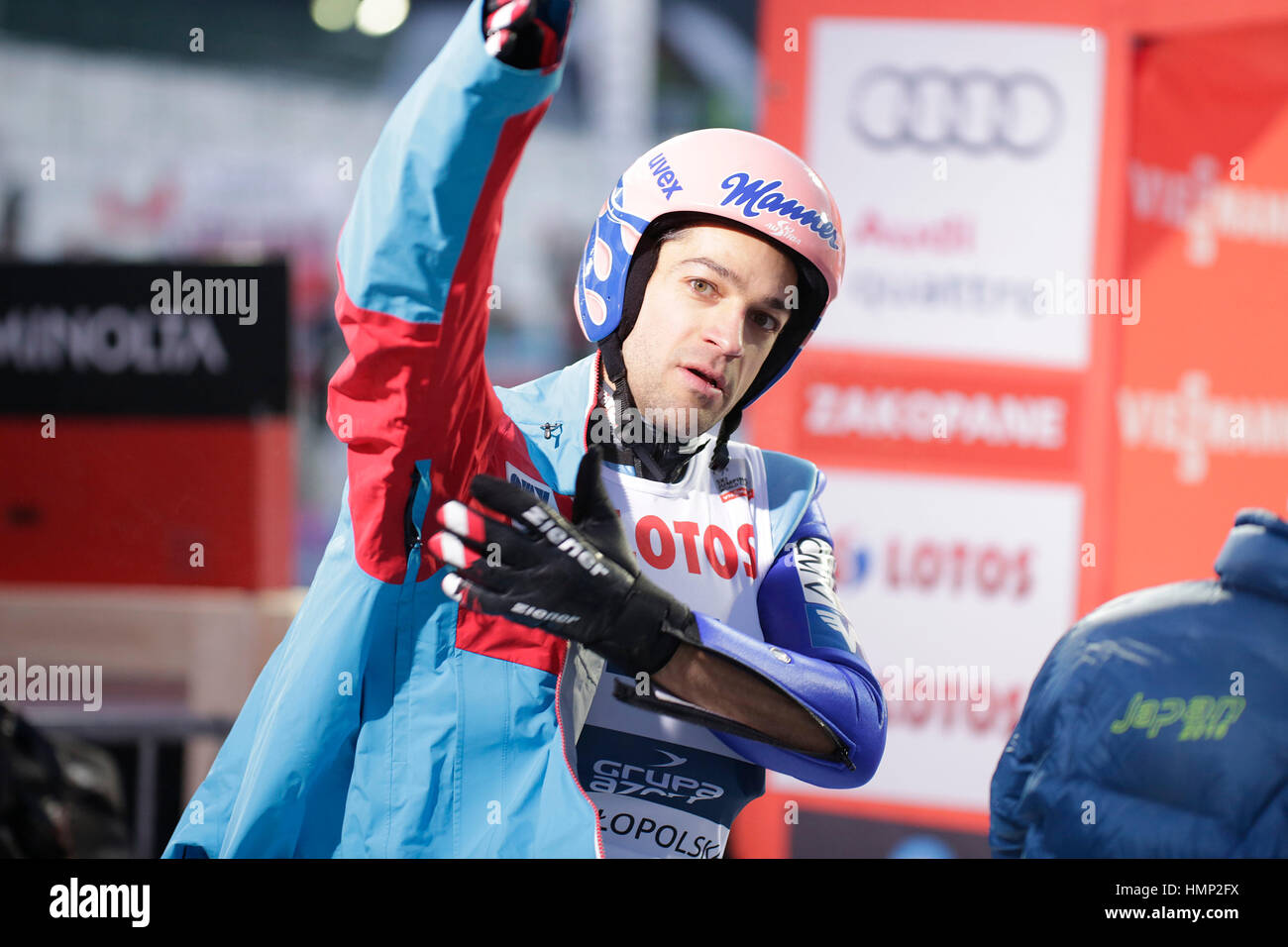 ZAKOPANE, POLAND - JANUARY 22, 2016: FIS Ski Jumping World Cup in Zakopane o/p Andreas Kofler AUT Stock Photo