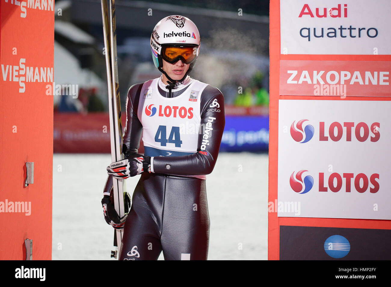 ZAKOPANE, POLAND - JANUARY 22, 2016: FIS Ski Jumping World Cup in Zakopane o/p Gregor Deschwanden SUI Stock Photo