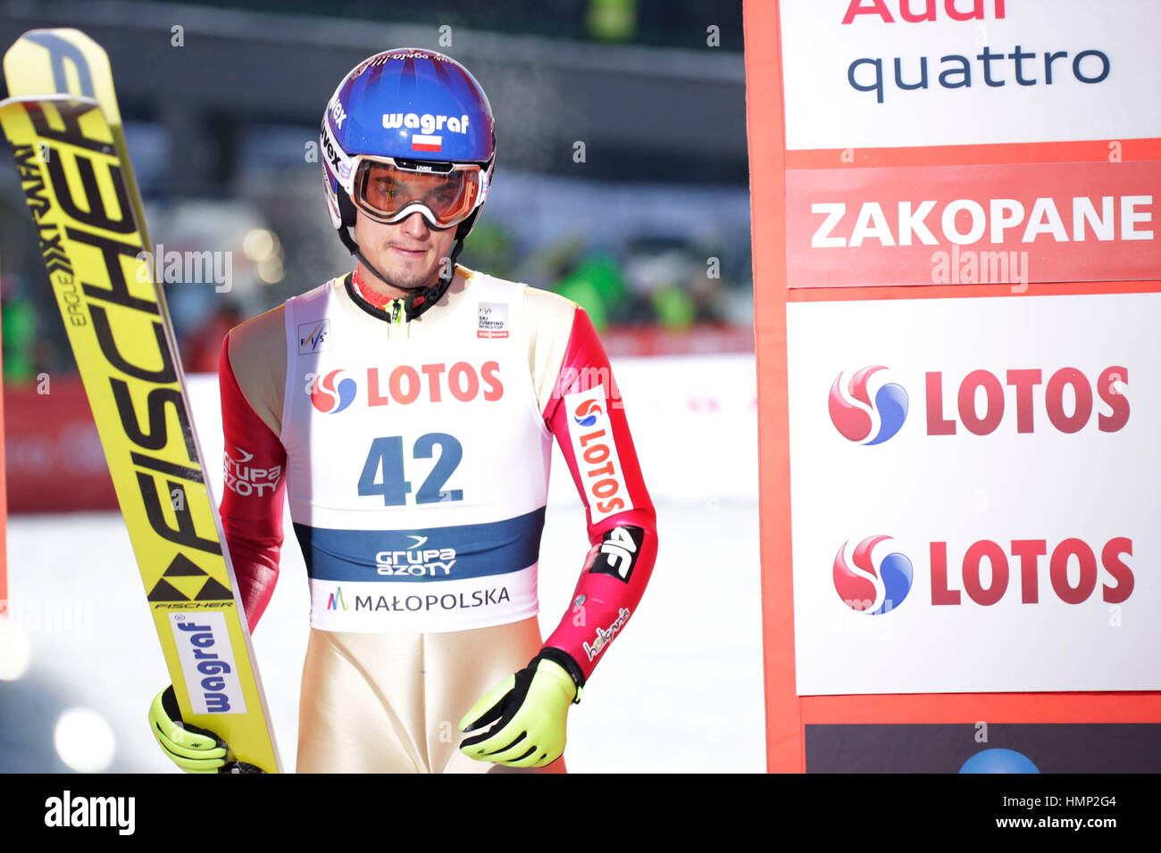 ZAKOPANE, POLAND - JANUARY 22, 2016: FIS Ski Jumping World Cup in Zakopane o/p Maciej Kot POL Stock Photo