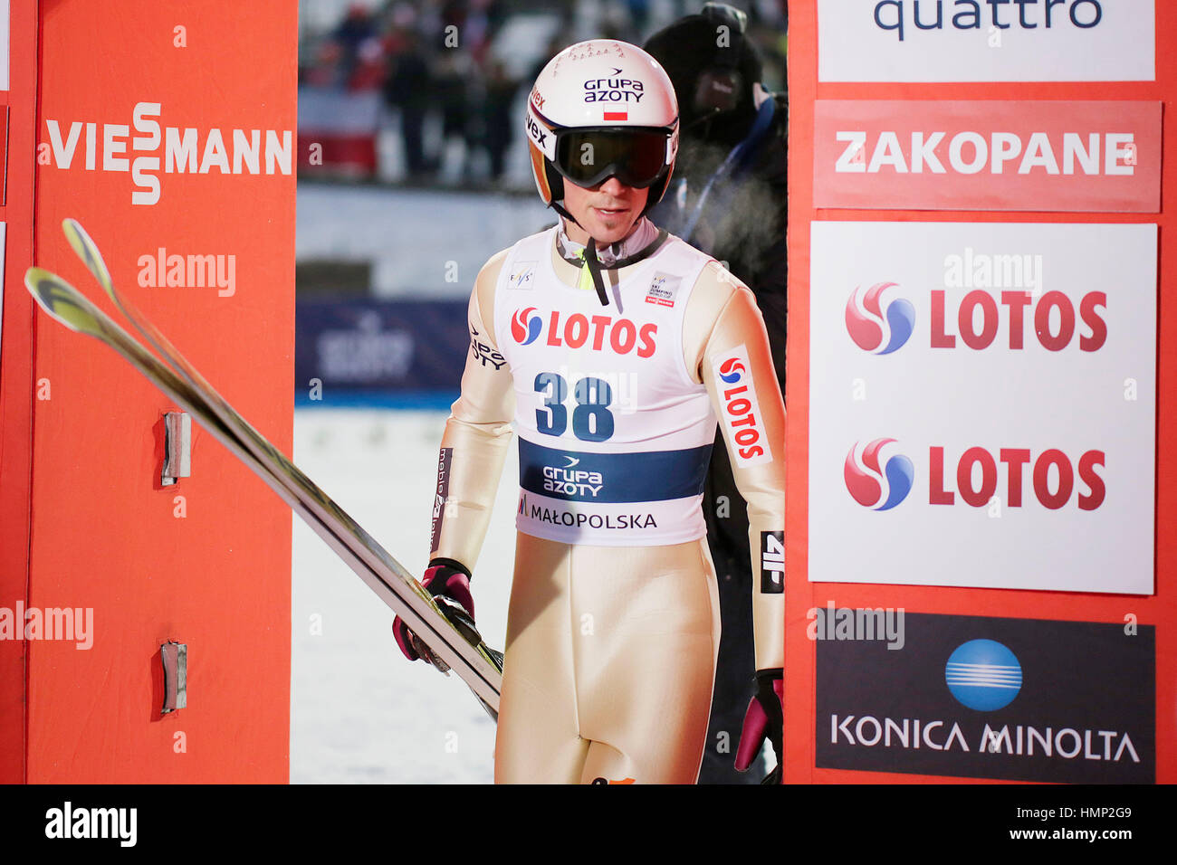 ZAKOPANE, POLAND - JANUARY 22, 2016: FIS Ski Jumping World Cup in Zakopane o/p Piotr Zyla POL Stock Photo