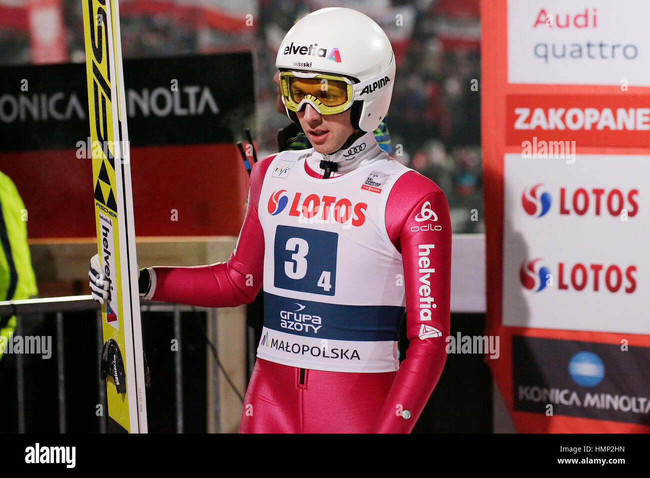 ZAKOPANE, POLAND - JANUARY 23, 2016: FIS Ski Jumping World Cup in Zakopane o/p Simon Ammann SUI Stock Photo