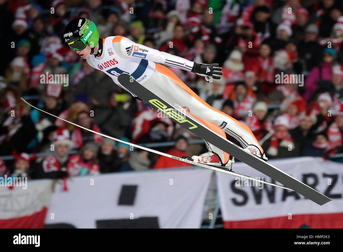 ZAKOPANE, POLAND - JANUARY 23, 2016: FIS Ski Jumping World Cup in Zakopane o/p Peter Prevc SLO Stock Photo