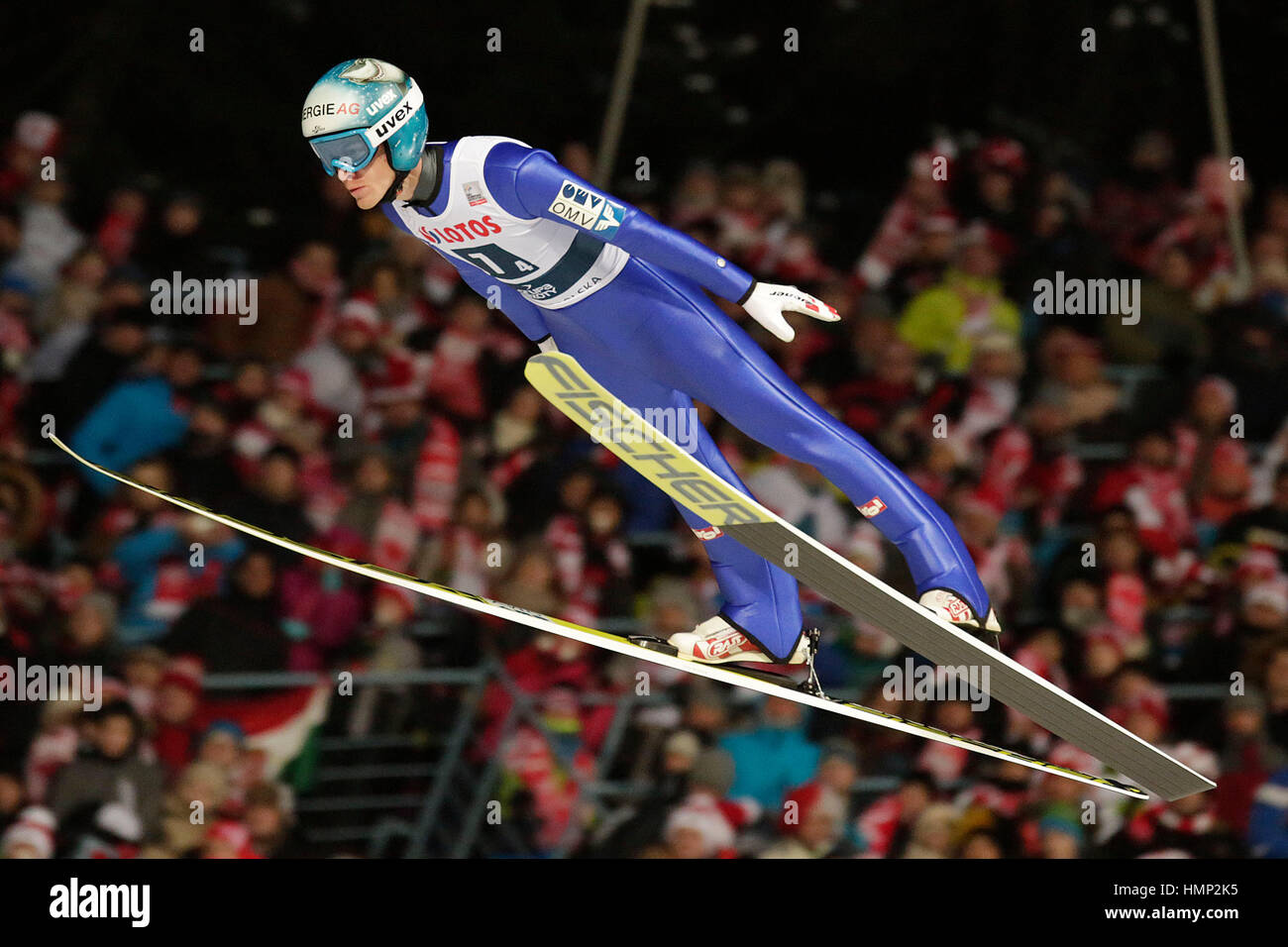 ZAKOPANE, POLAND - JANUARY 23, 2016: FIS Ski Jumping World Cup in Zakopane o/p Michael Hayboeck AUT Stock Photo